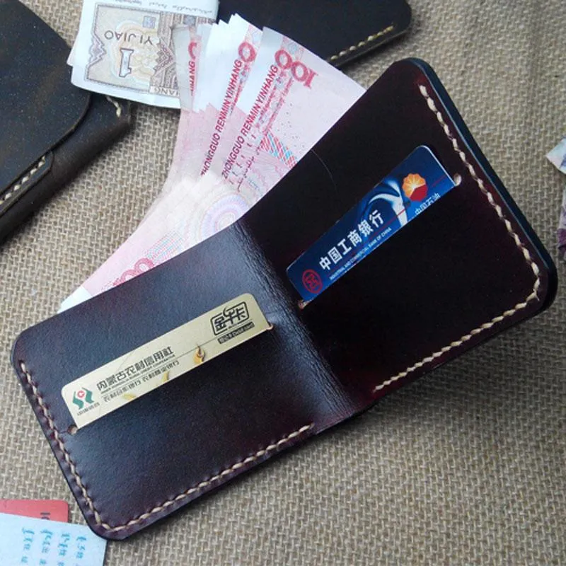 Handmade Vintage Leather Mens Slim Small Wallet Leather billfold Bifold Wallets for Men