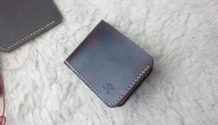 Handmade Vintage Leather Mens Slim Small Wallet Leather billfold Bifold Wallets for Men