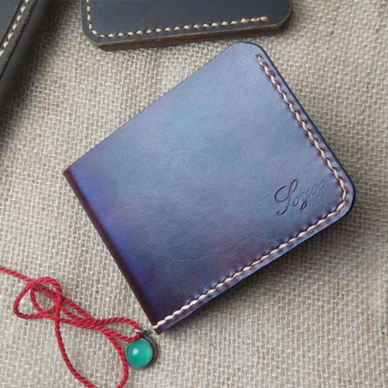 Handmade Vintage Leather Mens Slim Small Wallet Leather billfold Bifold Wallets for Men