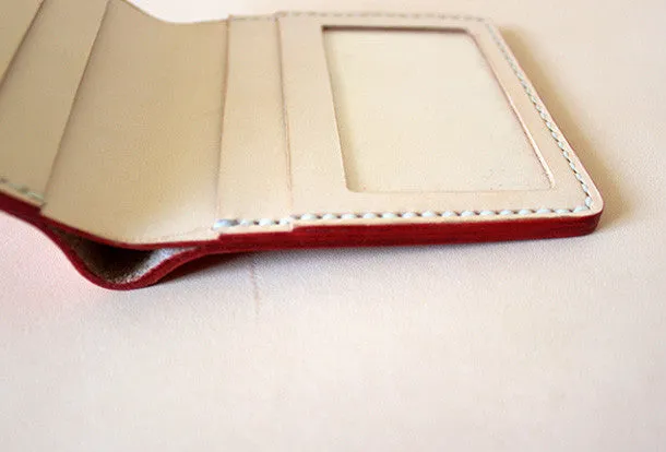 Handmade vintage light orange leather billfold ID card holder bifold wallet for women/lady girl