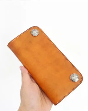 Handmade Vintage Mens Brown Leather Long Wallet Bifold Brown Cool Long Wallets for Men