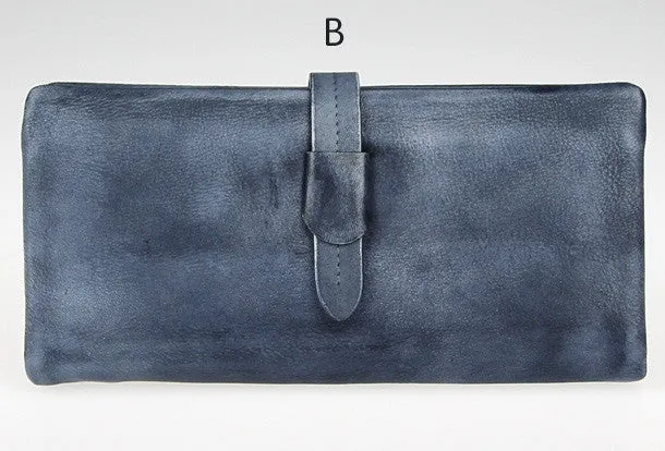 Handmade vintage modern gray leather phone clutch long wallet for women/men