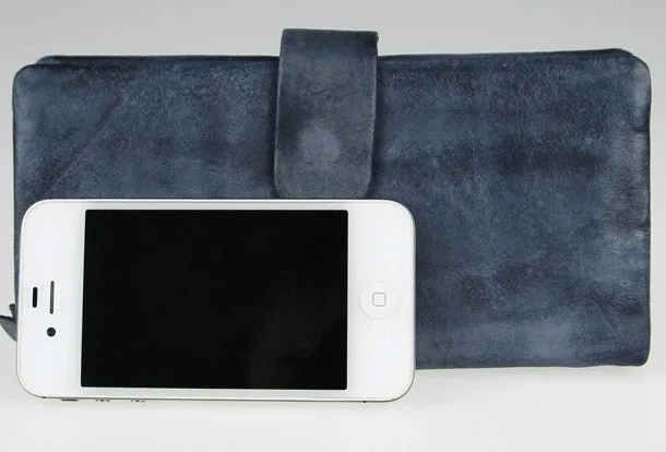 Handmade vintage modern gray leather phone clutch long wallet for women/men