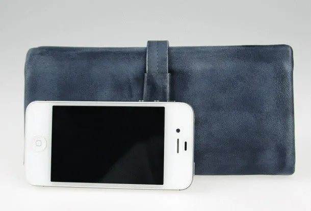 Handmade vintage modern gray leather phone clutch long wallet for women/men