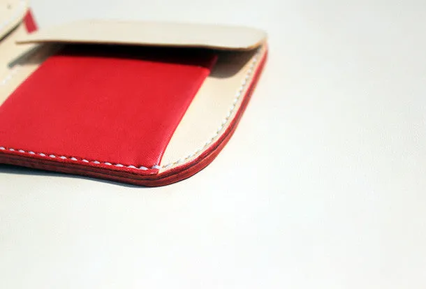 Handmade vintage red cute leather billfold ID card holder bifold wallet for women/lady girl