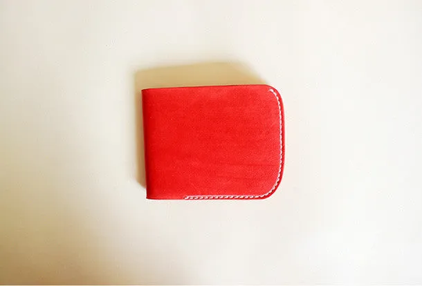 Handmade vintage red cute leather billfold ID card holder bifold wallet for women/lady girl