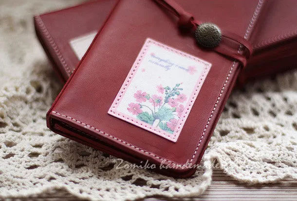 Handmade vintage red sweet cute retro leather long bifold wallet for women/lady