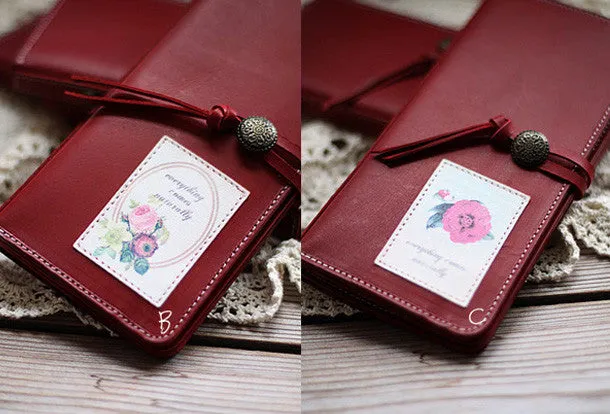 Handmade vintage red sweet cute retro leather long bifold wallet for women/lady