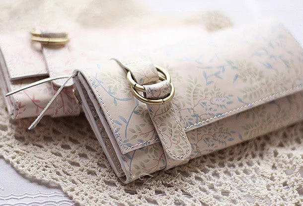 Handmade vintage sweet cute orchid leather long bifold wallet for women/lady