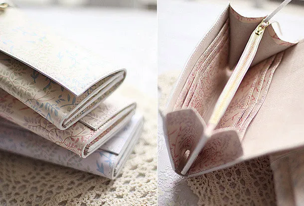 Handmade vintage sweet cute orchid leather long bifold wallet for women/lady