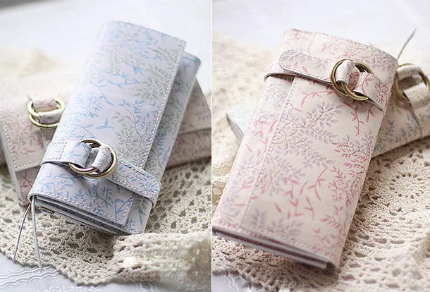 Handmade vintage sweet cute orchid leather long bifold wallet for women/lady