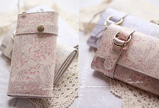 Handmade vintage sweet cute orchid leather long bifold wallet for women/lady