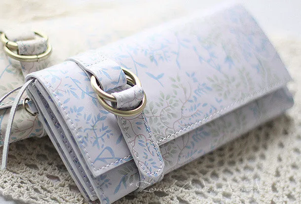 Handmade vintage sweet cute orchid leather long bifold wallet for women/lady