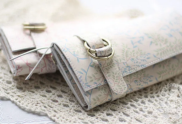 Handmade vintage sweet cute orchid leather long bifold wallet for women/lady