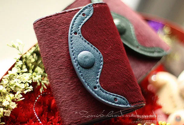 Handmade vintage sweet cute red orchid leather billfold trifold wallet for women/lady