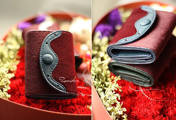 Handmade vintage sweet cute red orchid leather billfold trifold wallet for women/lady