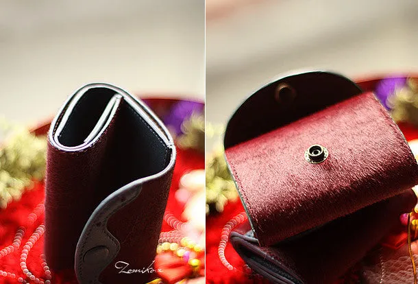Handmade vintage sweet cute red orchid leather billfold trifold wallet for women/lady