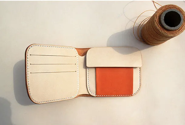 Handmade vintage yellow leather billfold ID card holder bifold wallet for women/lady girl