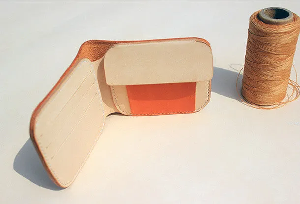 Handmade vintage yellow leather billfold ID card holder bifold wallet for women/lady girl