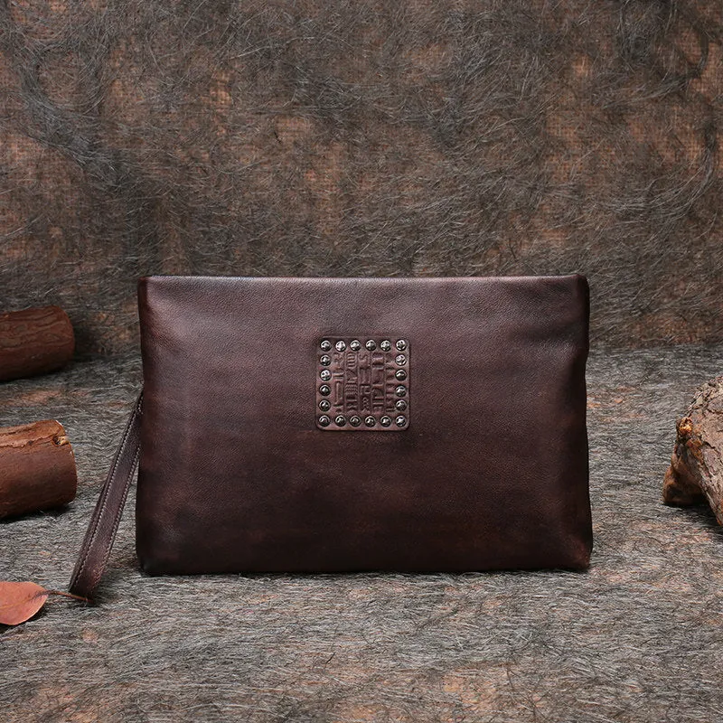 Handmade Womens Gray Leather Large Wristlet Wallets Zip Clutch Purse Ladies Zipper Clutch Wallets for Women