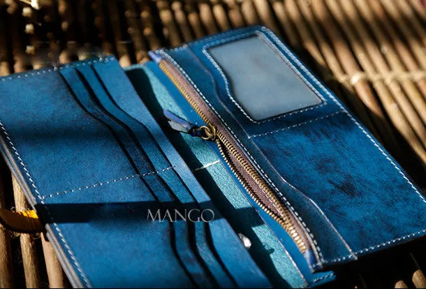 Handmade Womens leather bifold clutch Wallets long wallet clutch for women