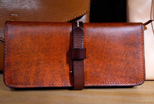 Handmade Womens leather bifold clutch Wallets long wallet clutch for women