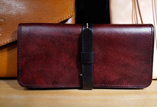 Handmade Womens leather bifold clutch Wallets long wallet clutch for women