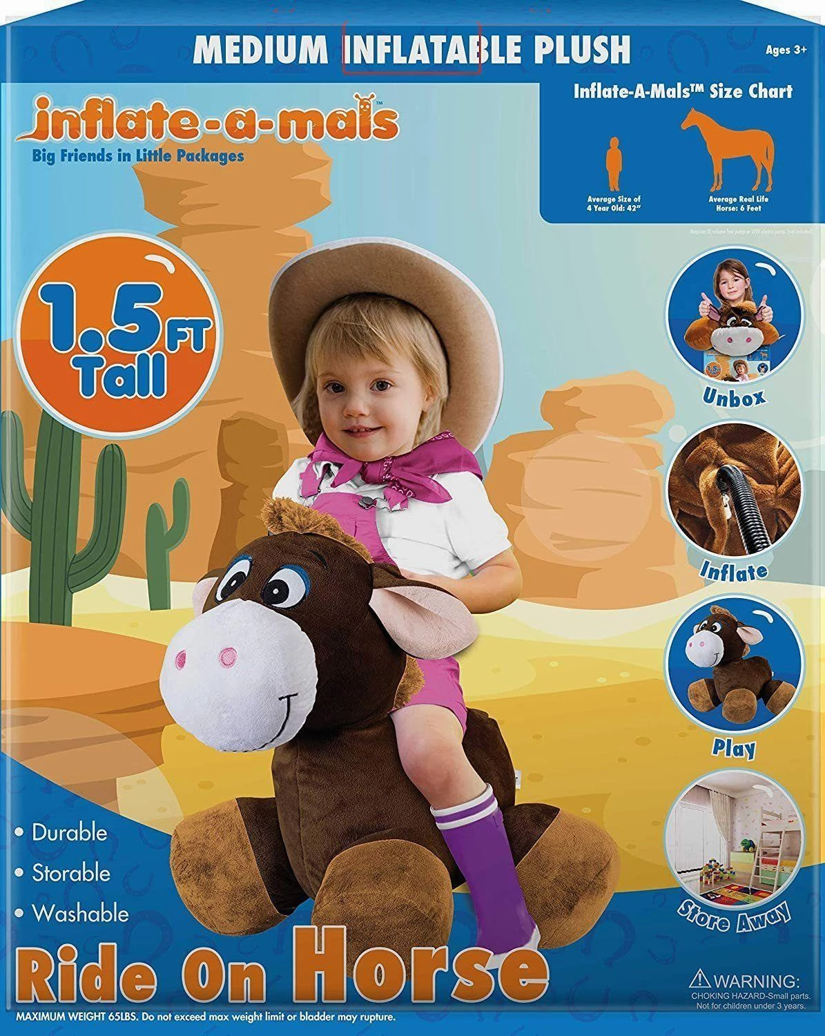 Inflate-A-Mals Inflatable 20-Inch Ride-On Horse Brown