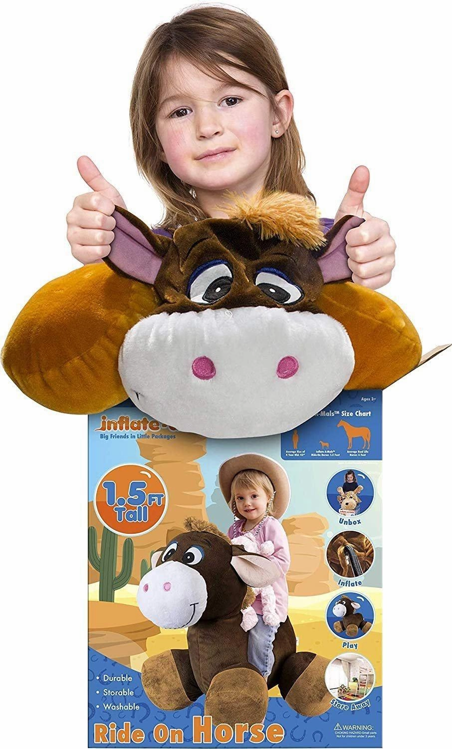Inflate-A-Mals Inflatable 20-Inch Ride-On Horse Brown