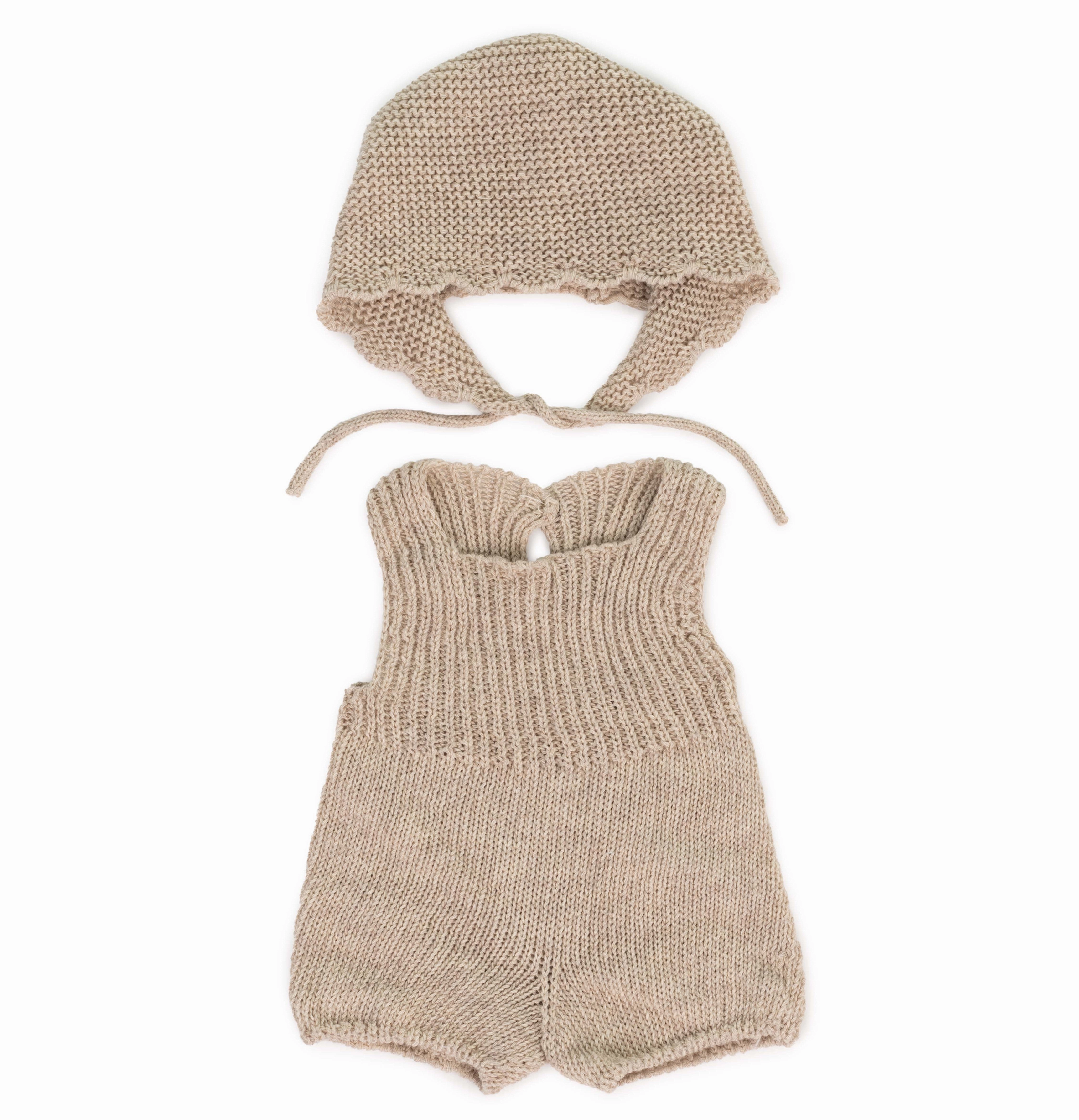 Knit Doll Outfit  14" Romper & Bonnet