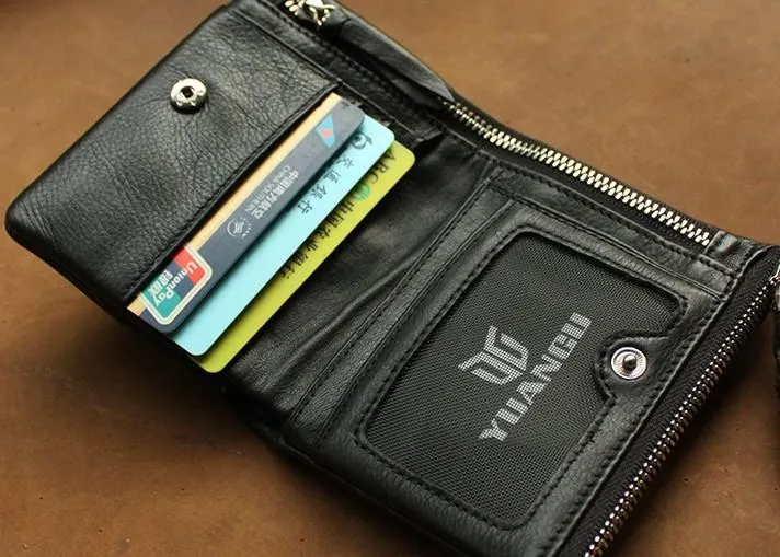 Leather Black Men Slim Small Wallet Bifold billfold Wallet for Men