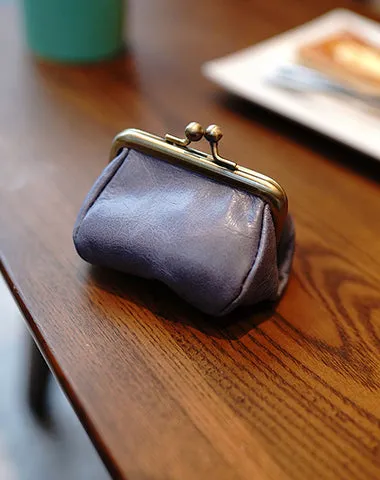 Leather Coin Purse with Kiss Lock Womens Coin Clasp Purse Leather Coin Pouch Wallet