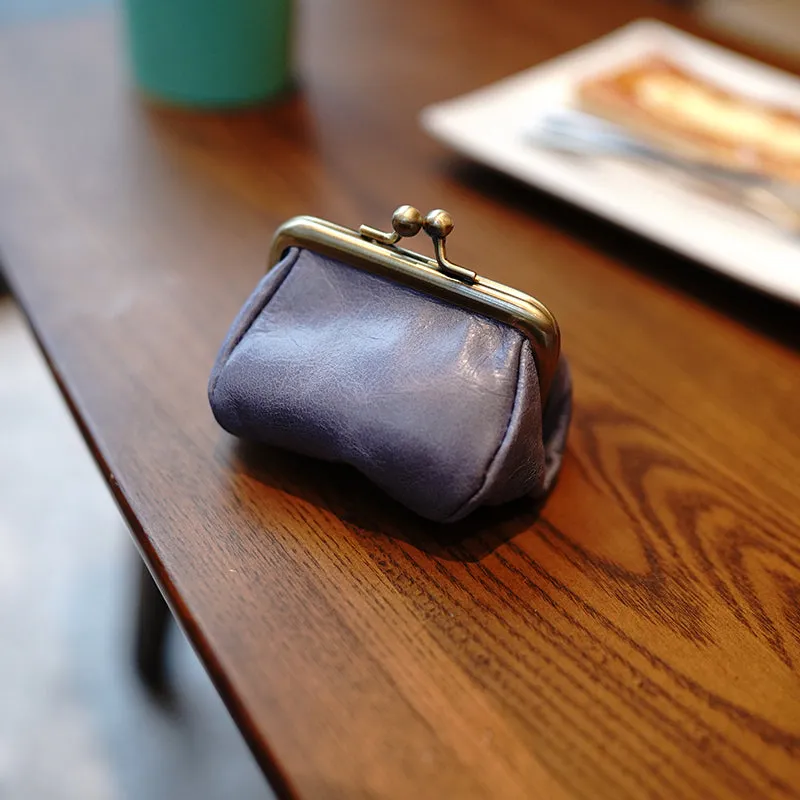 Leather Coin Purse with Kiss Lock Womens Coin Clasp Purse Leather Coin Pouch Wallet