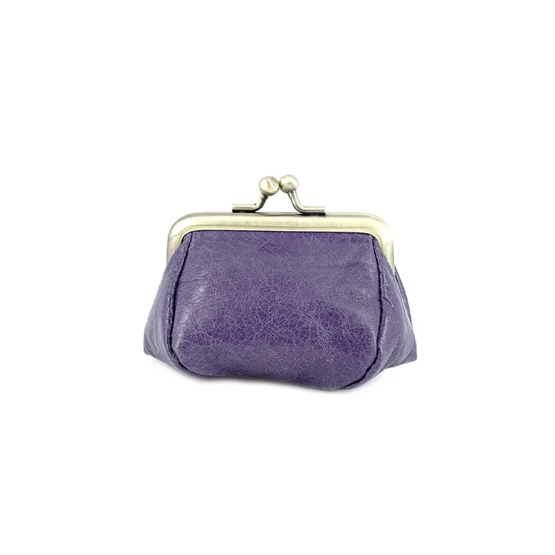 Leather Coin Purse with Kiss Lock Womens Coin Clasp Purse Leather Coin Pouch Wallet