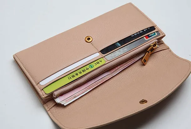 Leather Cute Womens Long Slim Wallet Bifold Long Wallet Purse For Women