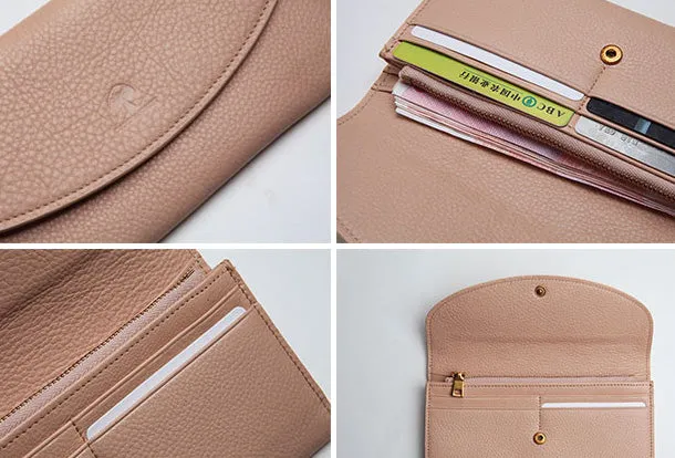Leather Cute Womens Long Slim Wallet Bifold Long Wallet Purse For Women