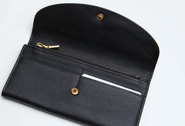Leather Cute Womens Long Slim Wallet Bifold Long Wallet Purse For Women