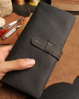 Leather Long Wallets for men Bifold Vintage Men Long Wallet