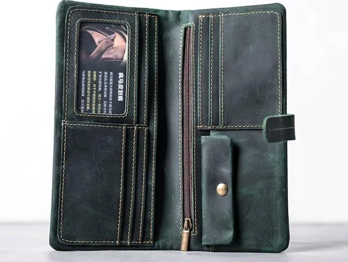 Leather Long Wallets for men Bifold Vintage Men Long Wallet