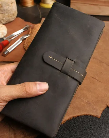 Leather Long Wallets for men Bifold Vintage Men Long Wallet