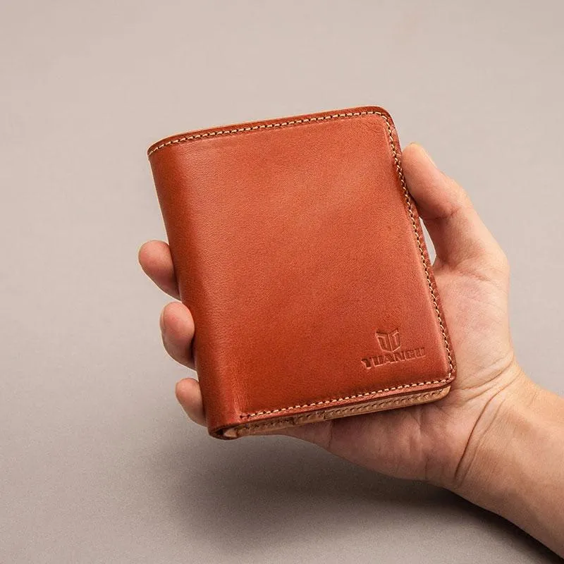 Leather Men Small Wallets Bifold Vintage billfold Wallet for Men