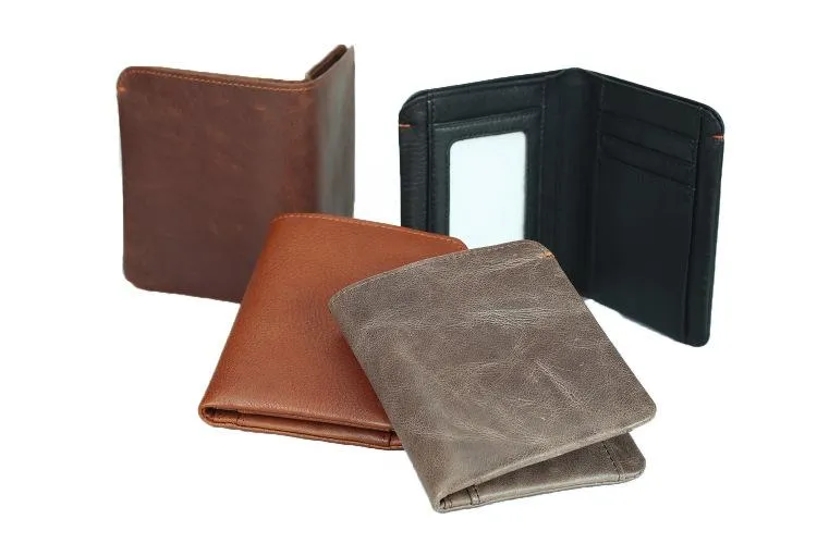 Leather Men's Billfold Wallet Bifold Small Wallet Black Slim Wallet Front Pocket Wallet For Men