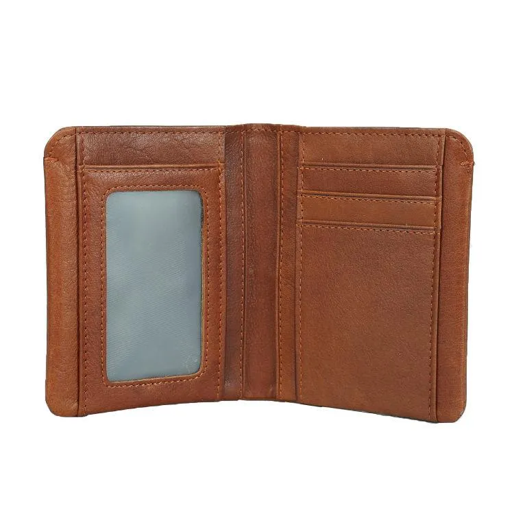 Leather Men's Billfold Wallet Bifold Small Wallet Black Slim Wallet Front Pocket Wallet For Men