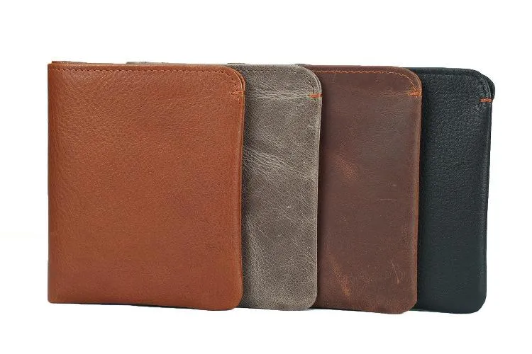 Leather Men's Billfold Wallet Bifold Small Wallet Black Slim Wallet Front Pocket Wallet For Men