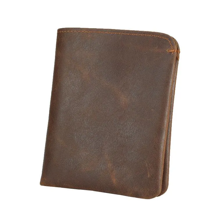 Leather Men's Billfold Wallet Bifold Small Wallet Black Slim Wallet Front Pocket Wallet For Men