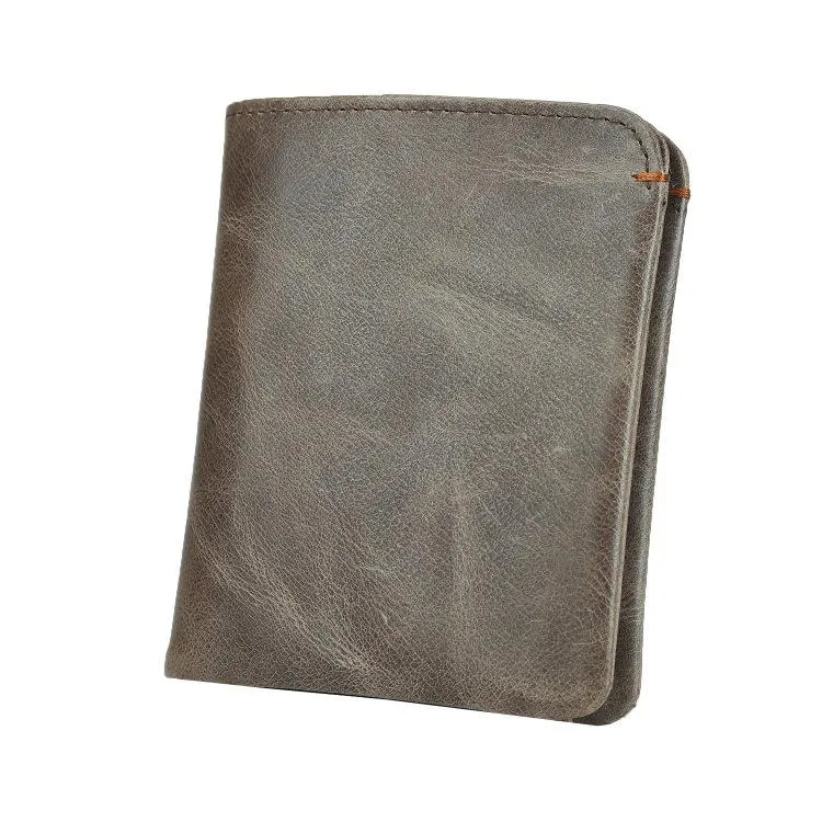 Leather Men's Billfold Wallet Bifold Small Wallet Black Slim Wallet Front Pocket Wallet For Men