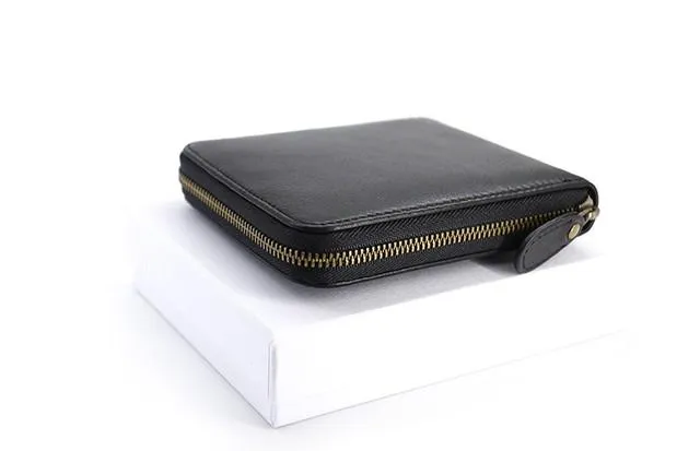 Leather Mens Black Zipper Small Wallet Front Pocket Wallet billfold Small Wallet for Men
