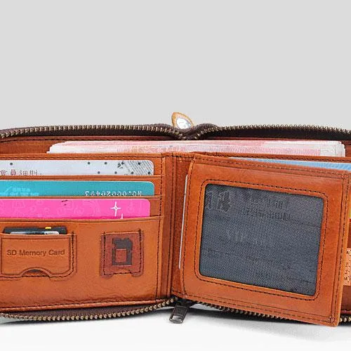 Leather Mens Cool billfold Zipper Wallets Men Small Wallets Bifold for Men
