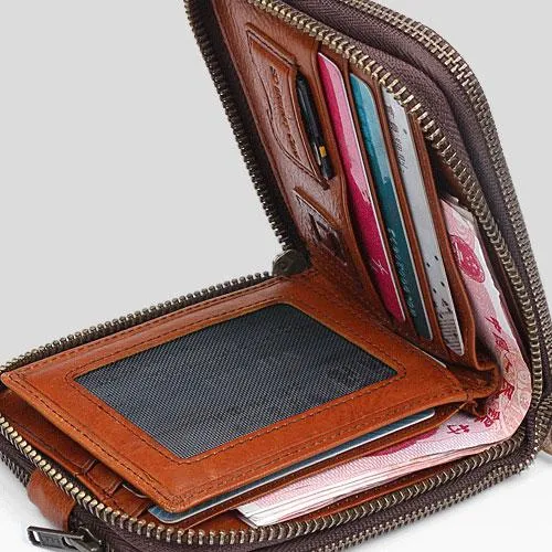 Leather Mens Cool billfold Zipper Wallets Men Small Wallets Bifold for Men