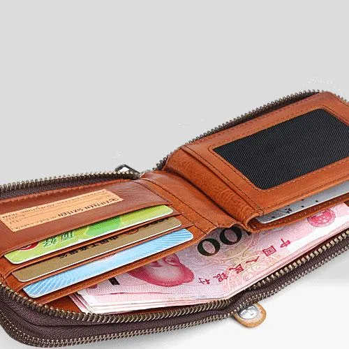 Leather Mens Cool billfold Zipper Wallets Men Small Wallets Bifold for Men